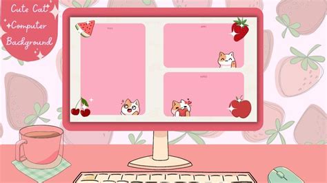 Cute / Kawaii Cat Computer Background Pink & Red Fruit Cat Theme - Etsy ...