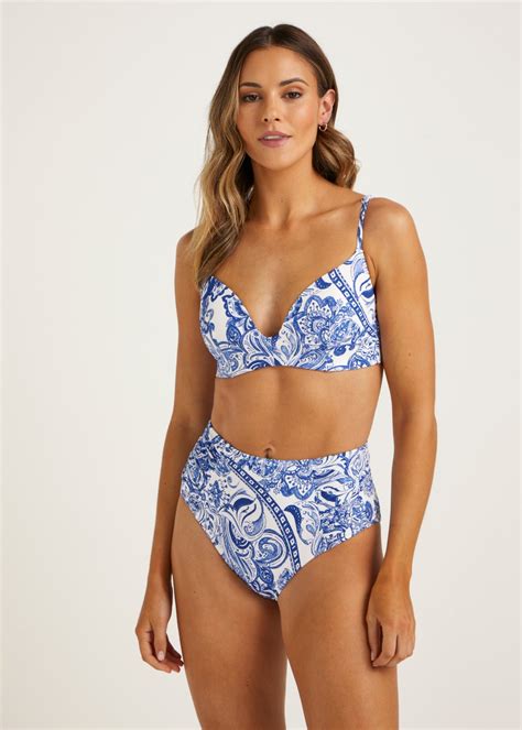 Blue Paisley High Waisted Brazilian Bikini Bottoms Matalan