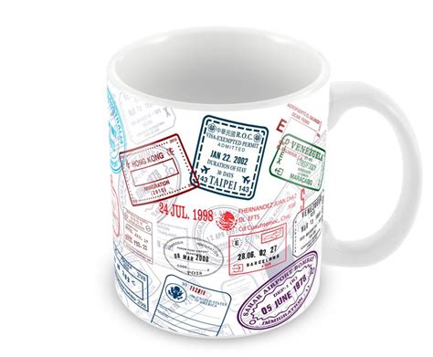 Caneca Porcelana Branca Personalizada Carimbos Viagem Wanderlust