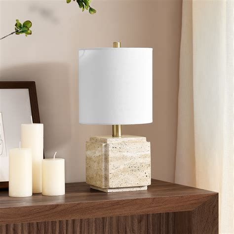 Ivy Bronx Kovac 16" Tall Stone Table Lamp with Fabric Shade Veined