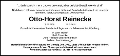 Traueranzeigen Von Otto Horst Reinecke Trauer Nn De