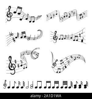 Sketch Musical Sound Wave With Music Notes Hand Drawn Vector