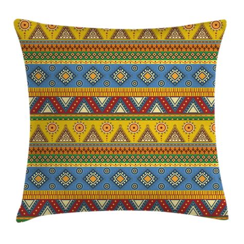 Aztec Throw Pillow Cushion Cover Traditional Classic Navajo Folk Motif With Sun Figure Ancient