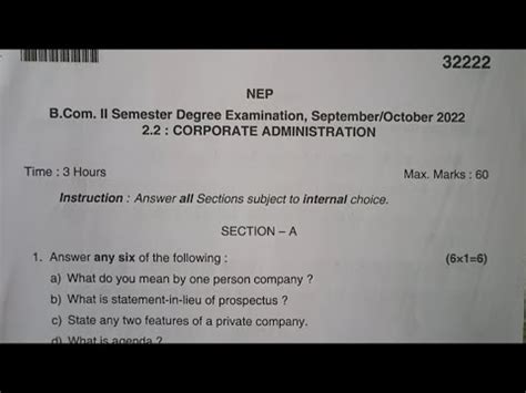 Corporate Administration B Nd Semester Nep Syllabus Question Paper