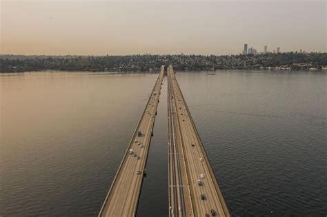 premium photo aerial view   interstate   seattle  sunset