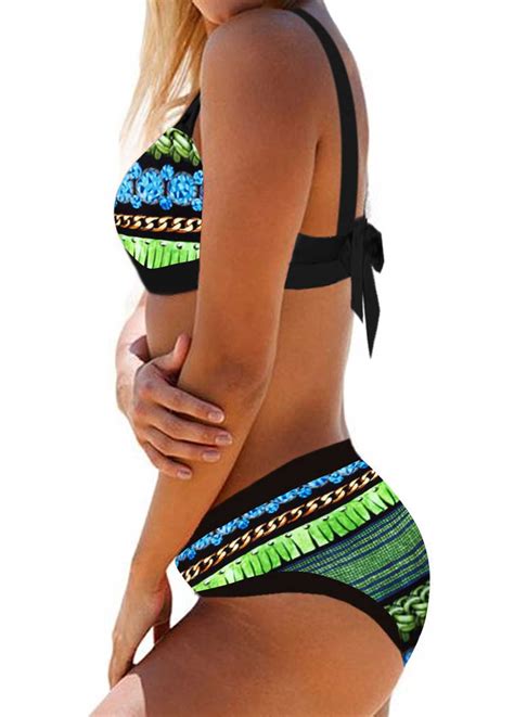 Printed Mid Waist Tie Back Bikini Set Rosewe USD 27 39