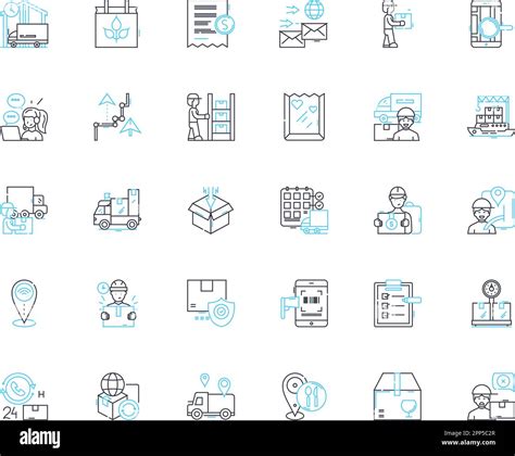 Courier Business Linear Icons Set Delivery Logistics Transportation