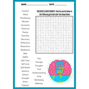 World Mental Health Day Word Search Puzzle Worksheet Activity Tpt