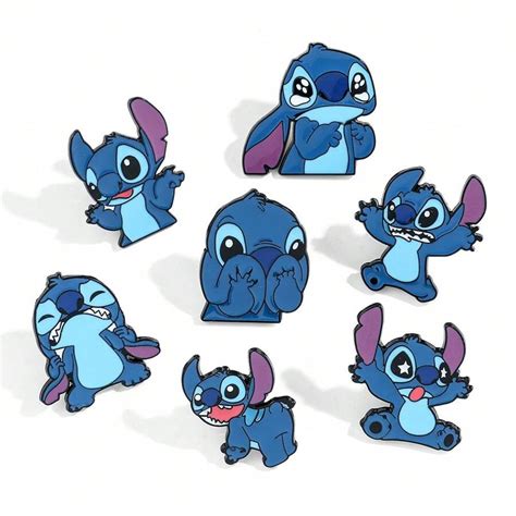 7 Pcs Anime Lilo Stitch Brooch Cute Amazed Stitch Enamel Pin Metal