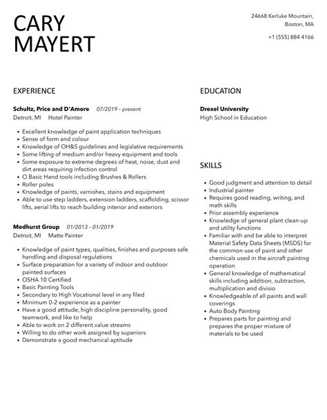 Painter Resume Samples | Velvet Jobs