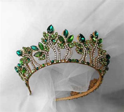 Green Leaf Crown Emerald Tiara Costume Tiara Crown For Her Etsy