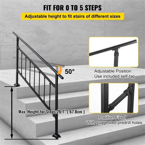 Vevor Vevor Outdoor Stair Railing Fits For 1 4 Steps Transitional Wrought Iron Handrail