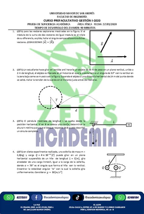 Dis Fis I Examen Pasado Universidad Mayor De San Andr S