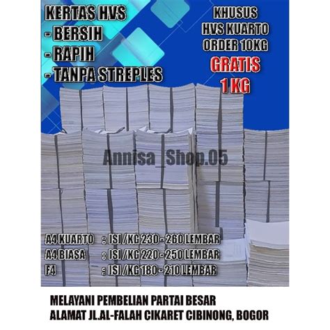 Jual TERMURAH KERTAS HVS BEKAS A4 DAN F4 KILOAN SATU SISI Shopee