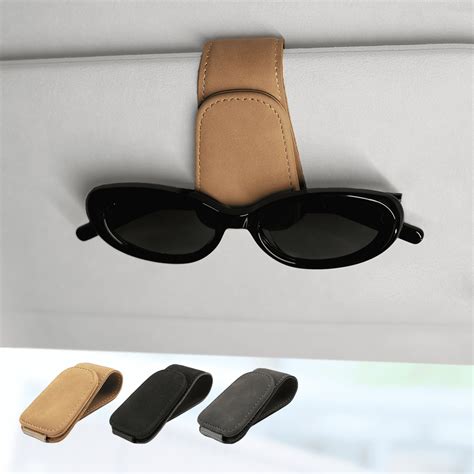 Ompellus Magnetic Suede Leather Sunglass Holder Eyeglass Hanging Clip For Car Sun Visor Car