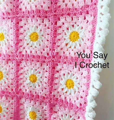 CROCHET PATTERN For Spring Daisy Crochet Blanket With Pompom Border