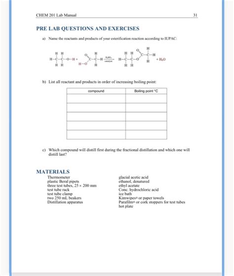 And Purification Of An Ester Pre Lab Answers