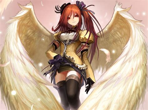 Anime Angel Wings Orange Hair Girl Red Eyes Anime Sensual M Anime