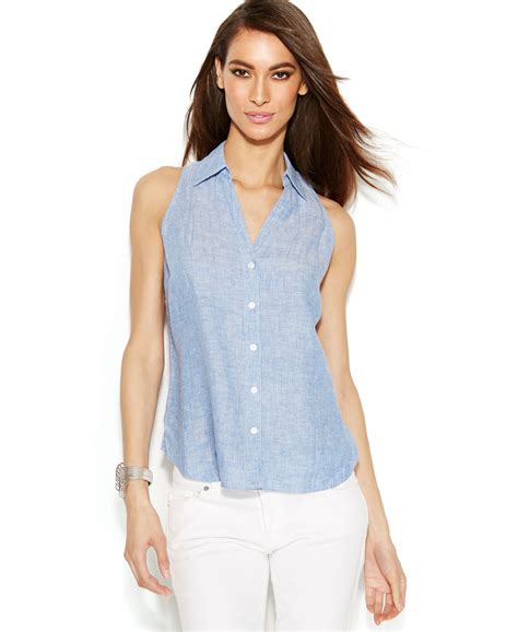 INC International Concepts Chambray Linen Halter Top Halter Top