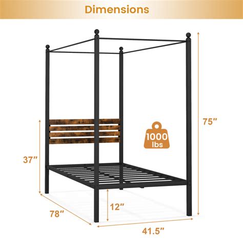 Queen Size Canopy Bed Frame with Under Bed Storage - Costway