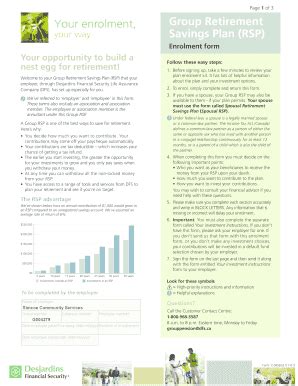 Fillable Online Group Retirement Savings Plan RSP Desjardins Life