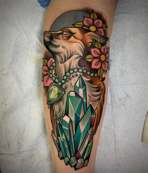 Fox Crystals and Flowers Tattoo by Matt Truiano: TattooNOW