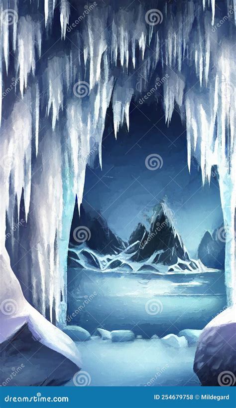 Ice Cave Entrance Fantasy Landscape Stock Illustration Illustration