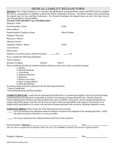 MEDICAL LIABILITY RELEASE FORM In Word And Pdf Formats