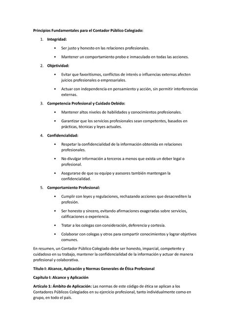 Codigo De Etica Resumen Principios Fundamentales Para El Contador