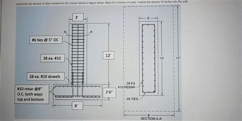 Determine The Amount Of Rebar Needed For The Column Chegg