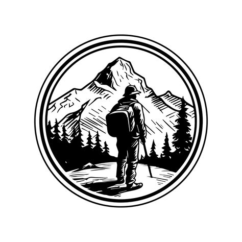 A Hiking Logo Featuring A Confident Male Hiker With A Backpack In Black