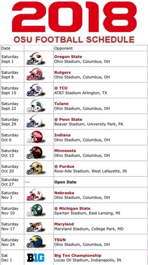 Ohio State University Buckeyes Football Schedule