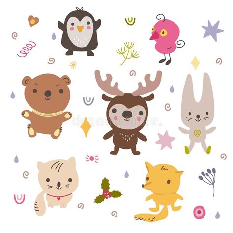 Hand Drawn Cute Animal Collection. Doodle Isolated Illustration with ...