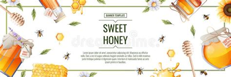 Banner Design With Jar Of Honeybeessunflower Honey Products Honey