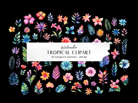 70 Tropical Watercolor Clipart Summer Clipart Tropical Greenery