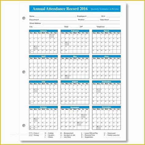 Employee attendance Tracker Template Free Of Get Printable Calendar 2016 Employee attendance ...