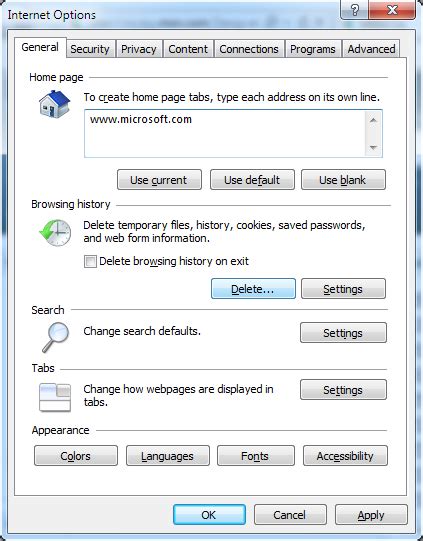 Internet Explorer Internet Options