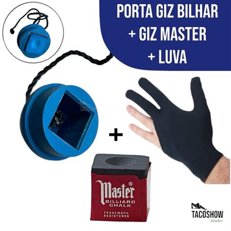 Kit Giz De Sinuca Master Original Triangle King Azul Porta Giz