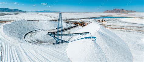 Salt Lake City, Utah landscape with desert salt mining factory at lake ...