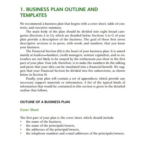 11 Sample Business Plan Outline Templates to Download | Sample Templates