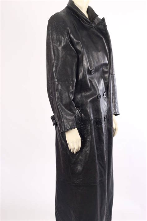 Vintage Lanna Black Leather Collar Double Breasted Long Maxi Etsy