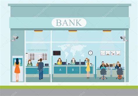 Bank building exterior and bank interior. Stock Vector Image by ...