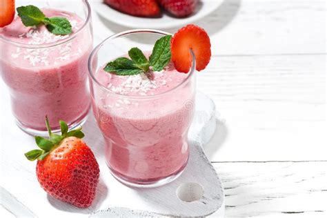 Refreshing Milkshake With Fresh Berries In Glass Stock Image Image Of