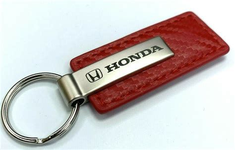 Honda Keychain Red Carbon Fiber Look Leather