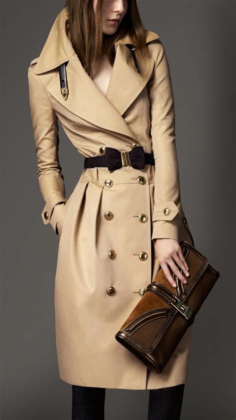 Lyst Burberry Long Cotton Gabardine Leather Trim Trench Coat In Natural