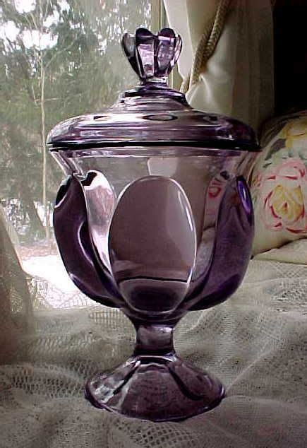 Vintage Fenton Purple Amethyst Footed Glass Compote Jar Vanity Candy Dish W Lid Glass Candy