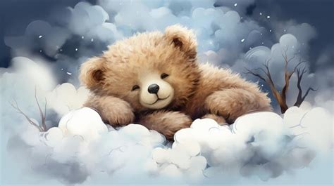 Premium Photo Cute Baby Teddy Bear Sleeping On The Cloud Painted In