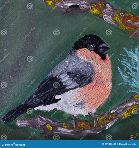 Original Oil Painting Bullfinch Small Painting Animals Nature Wall