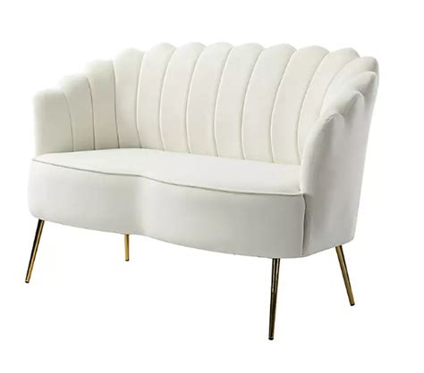 Scalloped Loveseat Sofa Ivory Velvet