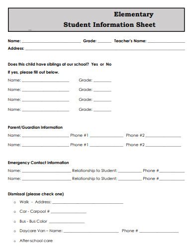 Free 10 Student Information Sheet Samples In Pdf Ms Word